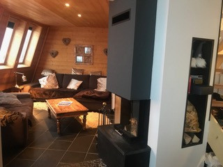 Living room with a chimney